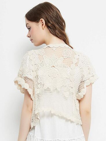 Anna-Kaci Women's Lace Shrugs Short Sleeve Crop Bolero Open Cardigans for Wedding Evening Dresses in Saudi Arabia