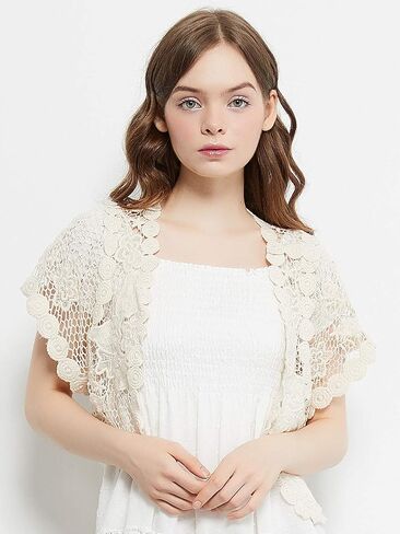Anna-Kaci Women's Lace Shrugs Short Sleeve Crop Bolero Open Cardigans for Wedding Evening Dresses in Saudi Arabia