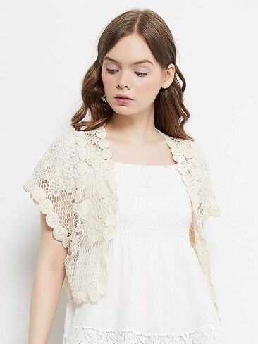 Anna-Kaci Women's Lace Shrugs Short Sleeve Crop Bolero Open Cardigans for Wedding Evening Dresses in Saudi Arabia