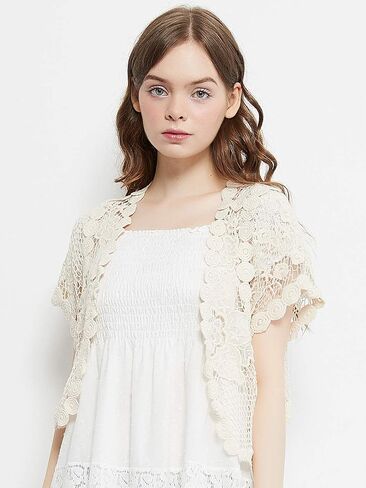 Anna-Kaci Women's Lace Shrugs Short Sleeve Crop Bolero Open Cardigans for Wedding Evening Dresses in Saudi Arabia