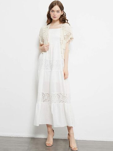 Anna-Kaci Women's Lace Shrugs Short Sleeve Crop Bolero Open Cardigans for Wedding Evening Dresses in Saudi Arabia
