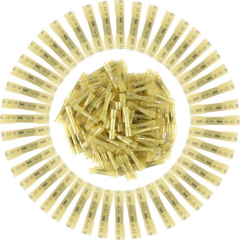 200pcs Waterproof Heat Shrink Butt Connectors Yellow 12-10 AWG, Electrical Crimp Wire Splice Connectors Insulated Marine Automotive (BHT5.5/Yellow) in Saudi Arabia