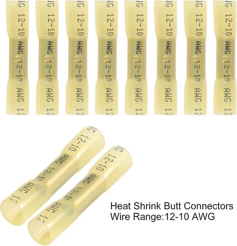 200pcs Waterproof Heat Shrink Butt Connectors Yellow 12-10 AWG, Electrical Crimp Wire Splice Connectors Insulated Marine Automotive (BHT5.5/Yellow) in Saudi Arabia