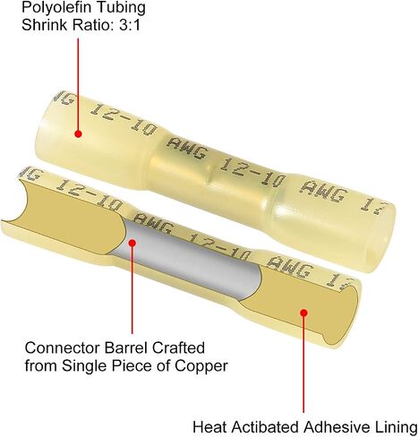200pcs Waterproof Heat Shrink Butt Connectors Yellow 12-10 AWG, Electrical Crimp Wire Splice Connectors Insulated Marine Automotive (BHT5.5/Yellow) in Saudi Arabia