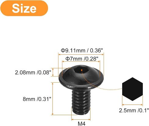 uxcell Flanged Button Head Socket Cap Screws, 50pcs M4x8mm 304 Stainless Steel Black Oxide Socket Drive Fasteners Bolts, Fully Thread Machine Screws in Saudi Arabia