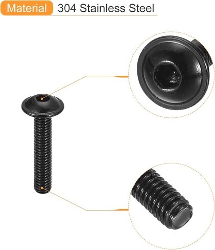 uxcell Flanged Button Head Socket Cap Screws, 50pcs M4x8mm 304 Stainless Steel Black Oxide Socket Drive Fasteners Bolts, Fully Thread Machine Screws in Saudi Arabia