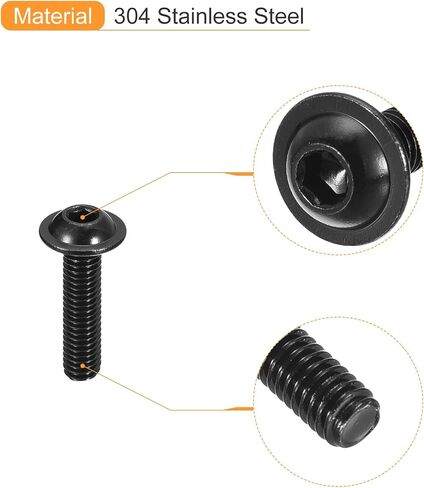 uxcell Flanged Button Head Socket Cap Screws, 50pcs M4x8mm 304 Stainless Steel Black Oxide Socket Drive Fasteners Bolts, Fully Thread Machine Screws in Saudi Arabia