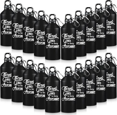 20 Pcs Thank You Gifts Thank You for Being Awesome Water Bottle Aluminum Water Bottles 20oz Reusable Leak Proof Twist Lid Buckle Sports Water Bottle Appreciation Gift for Coworker Teacher (Black) in Saudi Arabia