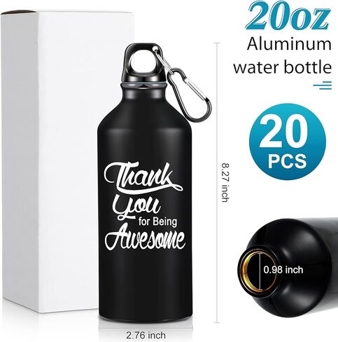 20 Pcs Thank You Gifts Thank You for Being Awesome Water Bottle Aluminum Water Bottles 20oz Reusable Leak Proof Twist Lid Buckle Sports Water Bottle Appreciation Gift for Coworker Teacher (Black) in Saudi Arabia