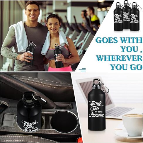 20 Pcs Thank You Gifts Thank You for Being Awesome Water Bottle Aluminum Water Bottles 20oz Reusable Leak Proof Twist Lid Buckle Sports Water Bottle Appreciation Gift for Coworker Teacher (Black) in Saudi Arabia