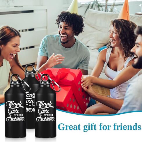 20 Pcs Thank You Gifts Thank You for Being Awesome Water Bottle Aluminum Water Bottles 20oz Reusable Leak Proof Twist Lid Buckle Sports Water Bottle Appreciation Gift for Coworker Teacher (Black) in Saudi Arabia