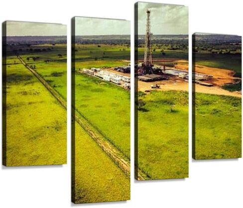 4 Panels Canvas paintings - pumpjacks, the sunset of daqing oil field oil industrys and pictures - Wall Art modern Posters Framed Ready to Hang for Home Wall Decor in Saudi Arabia