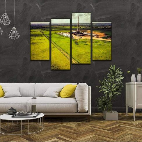 4 Panels Canvas paintings - pumpjacks, the sunset of daqing oil field oil industrys and pictures - Wall Art modern Posters Framed Ready to Hang for Home Wall Decor in Saudi Arabia