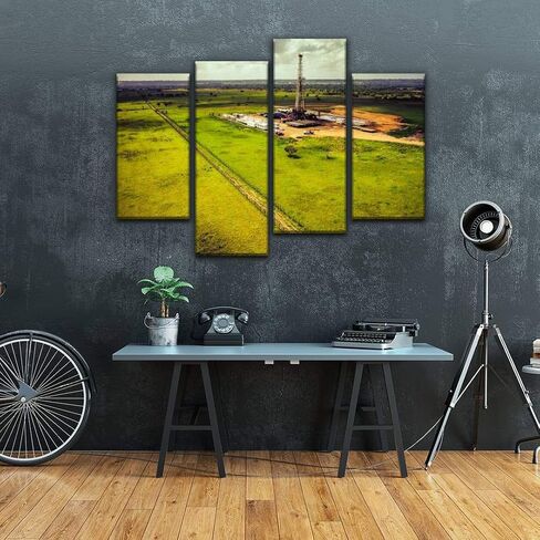 4 Panels Canvas paintings - pumpjacks, the sunset of daqing oil field oil industrys and pictures - Wall Art modern Posters Framed Ready to Hang for Home Wall Decor in Saudi Arabia