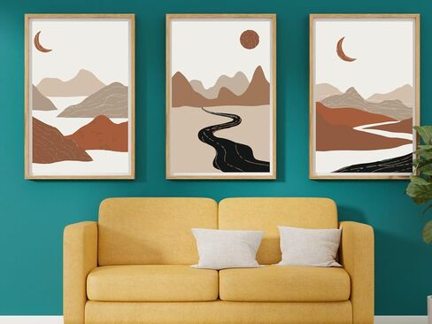 ملصق قماش Wowswe-3pcs، فن حديث، لوحة قماشية بوهيمية، مطبوعات فنية على شكل قمر الشمس، صور مطبوعة تجريدية، لغرفة النوم وغرفة المعيشة، ديكور جدار الفن، ديكور الحائط، ديكور الغرفة، غير مؤطر (11 × 14 بوصة) in Kuwait