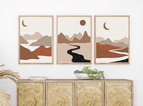 ملصق قماش Wowswe-3pcs، فن حديث، لوحة قماشية بوهيمية، مطبوعات فنية على شكل قمر الشمس، صور مطبوعة تجريدية، لغرفة النوم وغرفة المعيشة، ديكور جدار الفن، ديكور الحائط، ديكور الغرفة، غير مؤطر (11 × 14 بوصة) in Kuwait