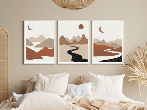 ملصق قماش Wowswe-3pcs، فن حديث، لوحة قماشية بوهيمية، مطبوعات فنية على شكل قمر الشمس، صور مطبوعة تجريدية، لغرفة النوم وغرفة المعيشة، ديكور جدار الفن، ديكور الحائط، ديكور الغرفة، غير مؤطر (11 × 14 بوصة) in Kuwait