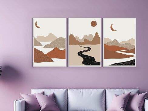 ملصق قماش Wowswe-3pcs، فن حديث، لوحة قماشية بوهيمية، مطبوعات فنية على شكل قمر الشمس، صور مطبوعة تجريدية، لغرفة النوم وغرفة المعيشة، ديكور جدار الفن، ديكور الحائط، ديكور الغرفة، غير مؤطر (11 × 14 بوصة) in Kuwait