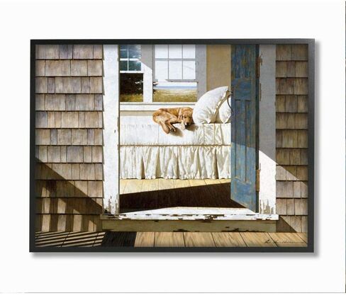 Stupell Industries Dog Nap at Cape House لوحة ساحلية واقعية، صممها Zhen-Huan Lu Wall Art، 16x20، قماش in Saudi Arabia