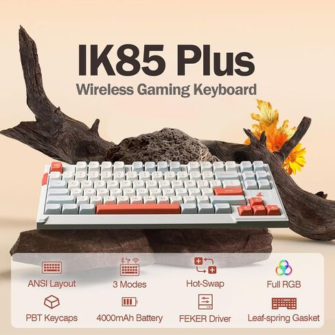 EPOMAKER x Feker IK85 Plus Gasket-Mounted Mechanical Keyboard, Hot Swappable 2.4Ghz/Bluetooth 5.0/USB-C Wired Wireless, Sound Dampening Foams Kit, 4000mAh Battery, RGB (White, Marble White Switch) in Saudi Arabia