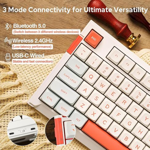 EPOMAKER x Feker IK85 Plus Gasket-Mounted Mechanical Keyboard, Hot Swappable 2.4Ghz/Bluetooth 5.0/USB-C Wired Wireless, Sound Dampening Foams Kit, 4000mAh Battery, RGB (White, Marble White Switch) in Saudi Arabia