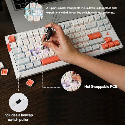 EPOMAKER x Feker IK85 Plus Gasket-Mounted Mechanical Keyboard, Hot Swappable 2.4Ghz/Bluetooth 5.0/USB-C Wired Wireless, Sound Dampening Foams Kit, 4000mAh Battery, RGB (White, Marble White Switch) in Saudi Arabia