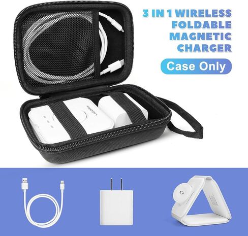 حافظة سفر لمحطة شحن الهاتف المحمول، حامل شاحن لاسلكي، حقيبة حامل تخزين محطة شحن مغناطيسية قابلة للطي لساعة أبل كابل شاحن USB-C ومحول، صندوق أسود فقط in Kuwait