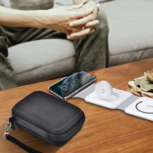 حافظة سفر لمحطة شحن الهاتف المحمول، حامل شاحن لاسلكي، حقيبة حامل تخزين محطة شحن مغناطيسية قابلة للطي لساعة أبل كابل شاحن USB-C ومحول، صندوق أسود فقط in Kuwait