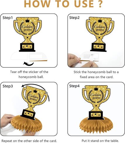 9PCS Retirement Party Honeycomb Centerpieces Black Gold Retirement Party Decorations Glitter Table Decorations for Happy Retirement Party Supplies Retirement Table Toppers for Man and Women in Kuwait