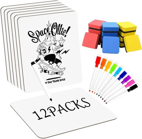2 PC Small White Board Dry Erase Classroom Pack Boards 9"x12" Personal Whiteboards for Students Teachers School Supplies Lapboards,with Whiteboard Erasers Incl and Colors Pens in Saudi Arabia