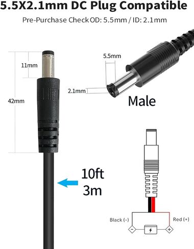 Tonton 10FT Trail Camera External Power Cord, DC 5.5x2.1mm Adapter for Spypoint, Stealth Cam, Moultrie, Muddy and Other Game Hunting Camera with Portable Power Banks, Solar Panels 5Amp Fuse 2 Adapters in Saudi Arabia