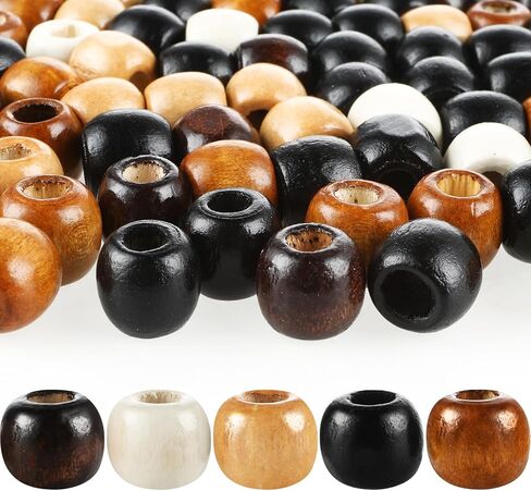 200 قطعة من الخرز الخشبي للشعر، 5 ألوان من الخرز الخشبي ذو الفتحات الكبيرة، خرز خشبي طبيعي من الخرز الخشبي لجدائل الشعر، خرز مكرامية لصنع سوار المجوهرات، مقاس 12 × 11 مم in Saudi Arabia