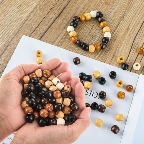 200 قطعة من الخرز الخشبي للشعر، 5 ألوان من الخرز الخشبي ذو الفتحات الكبيرة، خرز خشبي طبيعي من الخرز الخشبي لجدائل الشعر، خرز مكرامية لصنع سوار المجوهرات، مقاس 12 × 11 مم in Saudi Arabia