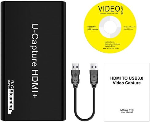بطاقة التقاط الفيديو، HDMI إلى USB3.0 بطاقة التقاط الألعاب Grabber Loop-Out مؤتمر فيديو مباشر 1080P للكمبيوتر/الكمبيوتر المحمول/PS4/Switch/DVD/الكاميرا/HDTV/الشاشة in Kuwait