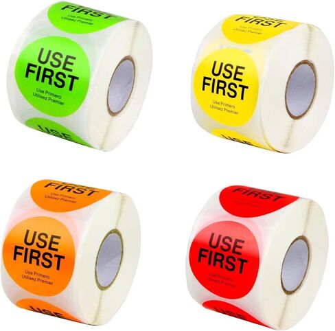 2000 قطعة من ملصقات التحكم في المخزون "الاستخدام أولاً" مقاس 1.5 بوصة، 4 ألوان تستخدم الملصقات الأولى، ملصقات طعام ذات جودة عالية للمطاعم، ملصقات دائرية - 500 ملصق لكل لفة in Kuwait