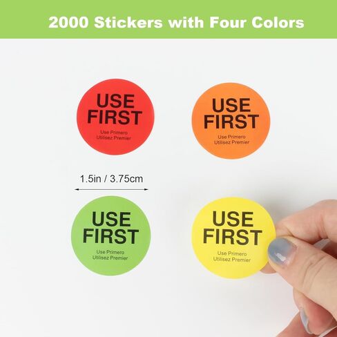 2000 قطعة من ملصقات التحكم في المخزون "الاستخدام أولاً" مقاس 1.5 بوصة، 4 ألوان تستخدم الملصقات الأولى، ملصقات طعام ذات جودة عالية للمطاعم، ملصقات دائرية - 500 ملصق لكل لفة in Kuwait