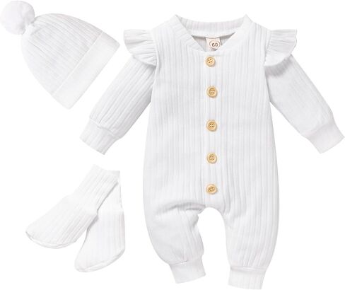 GRNSHTS الوليد طفلة رومبير الصلبة مضلع بذلة طويلة الأكمام أزرار 3 قطعة ملابس الرضع ملابس الخريف الشتاء in Kuwait