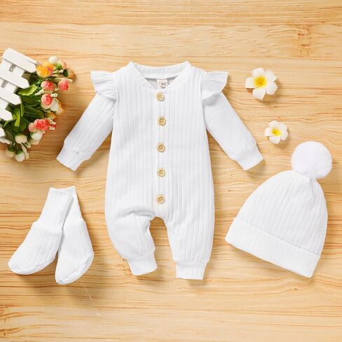 GRNSHTS الوليد طفلة رومبير الصلبة مضلع بذلة طويلة الأكمام أزرار 3 قطعة ملابس الرضع ملابس الخريف الشتاء in Kuwait