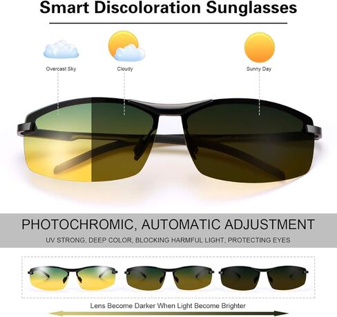 Men Photochromic Polarized UV400 Sports Sunglasses Day and Night Driving Glasses in Saudi Arabia