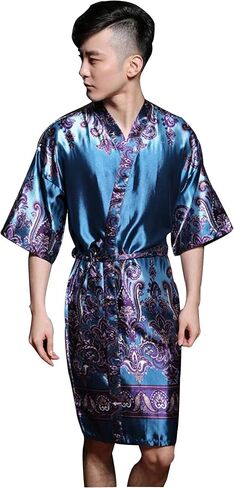 Lavenderi Men's Kimono Printed Sexy Short Bathrobe Robes in Saudi Arabia