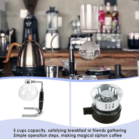Amarine Made 5-Cup Siphon Syphon Coffee Maker，Tabletop Siphon Coffee Maker，Glass Siphon Vacuum Coffee Maker，16 Ounce, Clear with Alcohol Burner (TCA-5) in Saudi Arabia