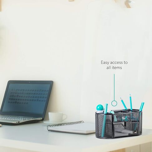 Mindspace Office Desk Organizer with 8 Compartments + Drawer | Desk Caddy Pen Holder For Office Accessories | The Mesh Collection, Black in Saudi Arabia
