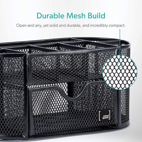 Mindspace Office Desk Organizer with 8 Compartments + Drawer | Desk Caddy Pen Holder For Office Accessories | The Mesh Collection, Black in Saudi Arabia