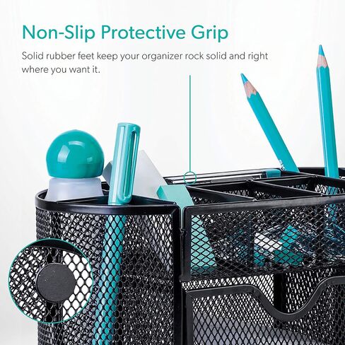 Mindspace Office Desk Organizer with 8 Compartments + Drawer | Desk Caddy Pen Holder For Office Accessories | The Mesh Collection, Black in Saudi Arabia