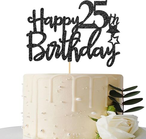 غلاف كعكة عيد الميلاد الخامس والعشرون باللون الأسود اللامع للأولاد والبنات، مرحبًا بالذكرى السنوية الخامسة والعشرين، زينة الحفلات ببهجة حتى 25 عامًا in Kuwait