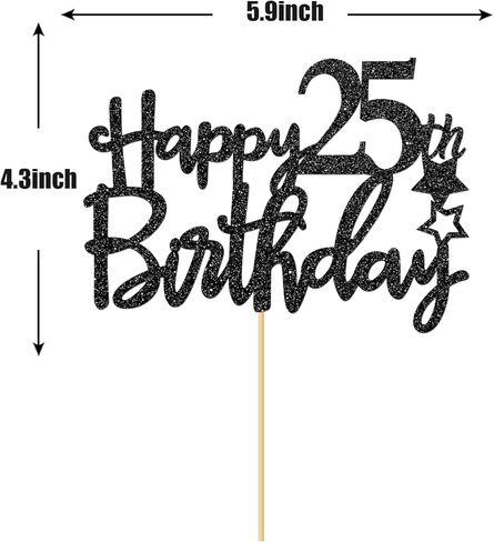 غلاف كعكة عيد الميلاد الخامس والعشرون باللون الأسود اللامع للأولاد والبنات، مرحبًا بالذكرى السنوية الخامسة والعشرين، زينة الحفلات ببهجة حتى 25 عامًا in Kuwait