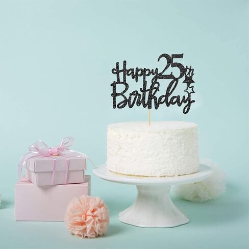 غلاف كعكة عيد الميلاد الخامس والعشرون باللون الأسود اللامع للأولاد والبنات، مرحبًا بالذكرى السنوية الخامسة والعشرين، زينة الحفلات ببهجة حتى 25 عامًا in Kuwait