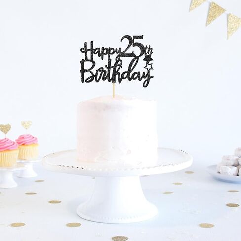 غلاف كعكة عيد الميلاد الخامس والعشرون باللون الأسود اللامع للأولاد والبنات، مرحبًا بالذكرى السنوية الخامسة والعشرين، زينة الحفلات ببهجة حتى 25 عامًا in Kuwait