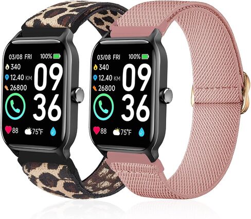 2 Pack Stretchy Nylon Watch Bands Compatible with Woneligo/Fitpolo Smart Watch IDW13, Loop Soft Elastic Straps for FITVII H56/TOOBUR/ENOMIR/MILOUZ/Tensky IDW19 Watch for Women Men in Saudi Arabia