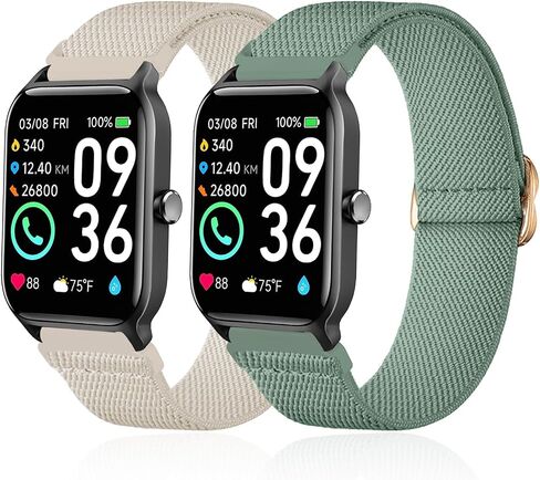 2 Pack Stretchy Nylon Watch Bands Compatible with Woneligo/Fitpolo Smart Watch IDW13, Loop Soft Elastic Straps for FITVII H56/TOOBUR/ENOMIR/MILOUZ/Tensky IDW19 Watch for Women Men in Saudi Arabia